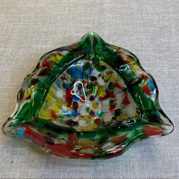 Unk Other - Multicolor art glass ashtray.